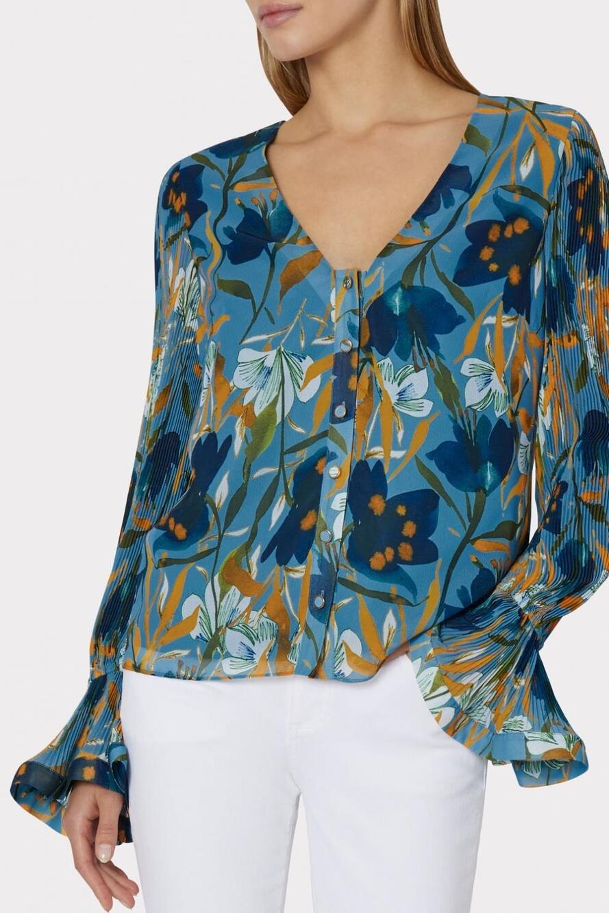NWT Milly Greer Watercolor Azalea Floral Blouse Size Medium
